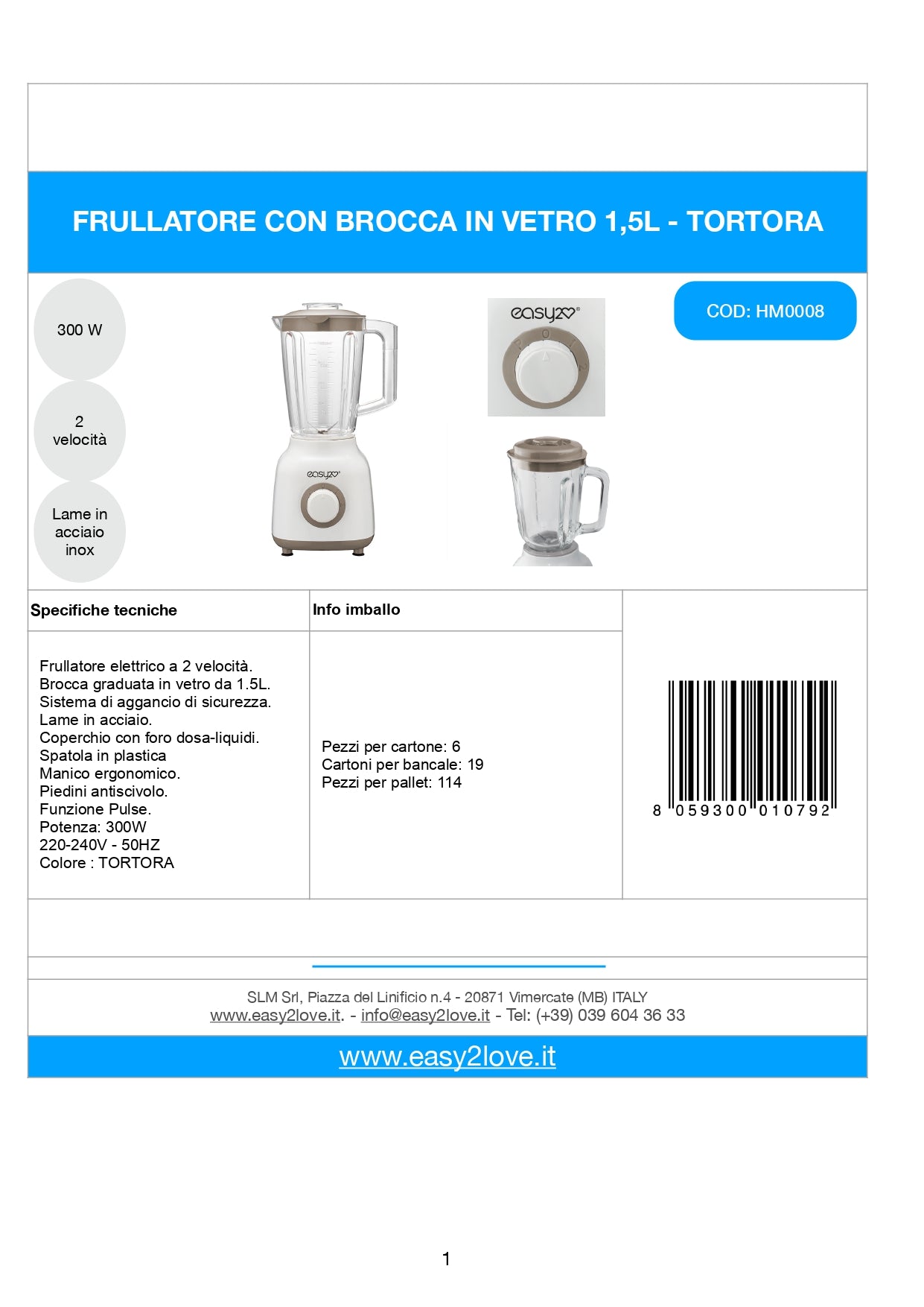 Frullatore con brocca in vetro 1,5L - Color tortora