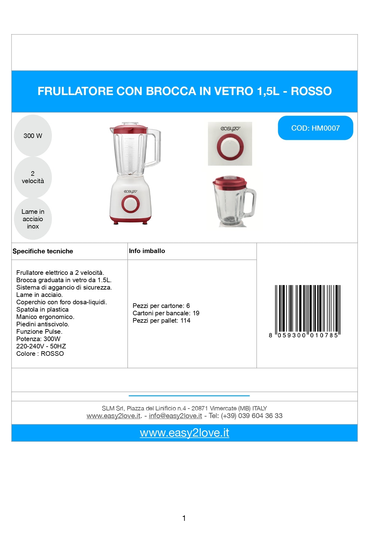 Frullatore con brocca in vetro 1,5L - Color rosso